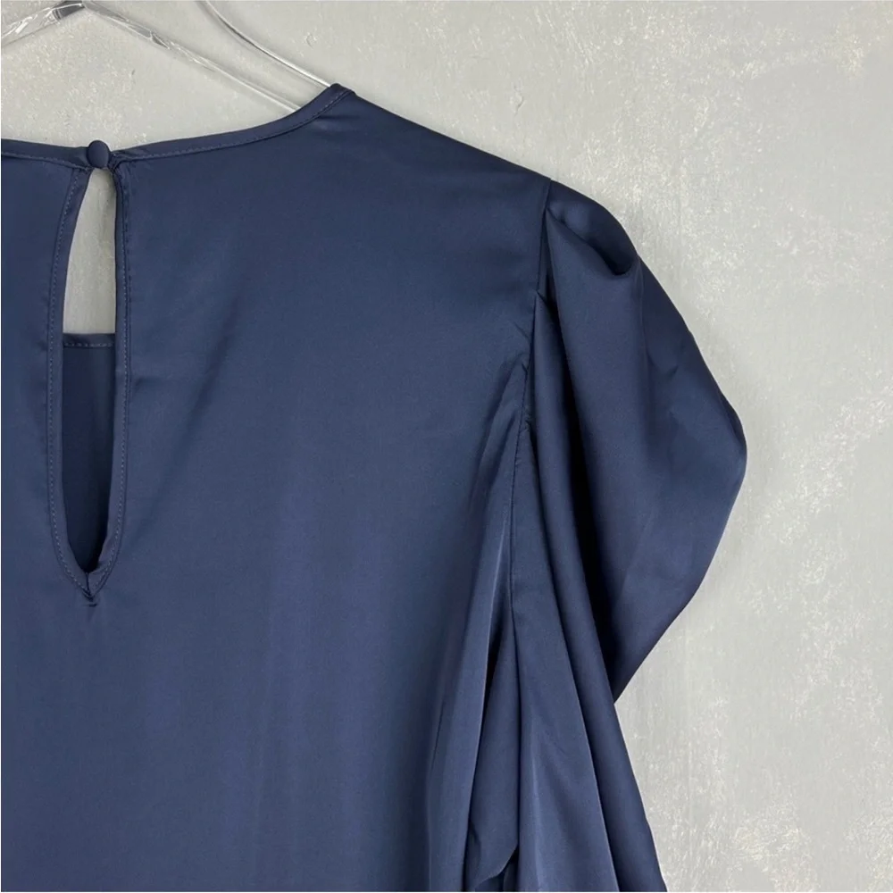 Torrid size 00 10 satin puff long sleeve blouse navy blue elegant NWT - Picture 8 of 11